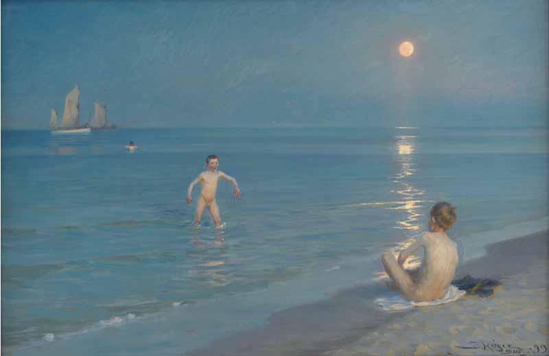 Peder Severin Kroyer Boys bathing on a summer evening at Skagen Beach oil painting picture